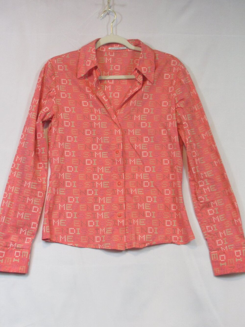 Fendissime by Fendi Long Sleeve Button Up Shirt Peach Cotton Size 42 (6)